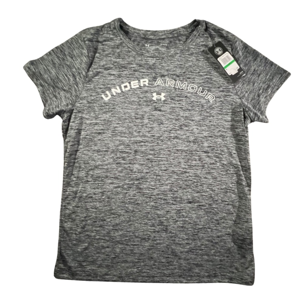 Under Armour HeatGear T-Shirt Womens Large Gray Heather Space Dye Logo‎ 1356304